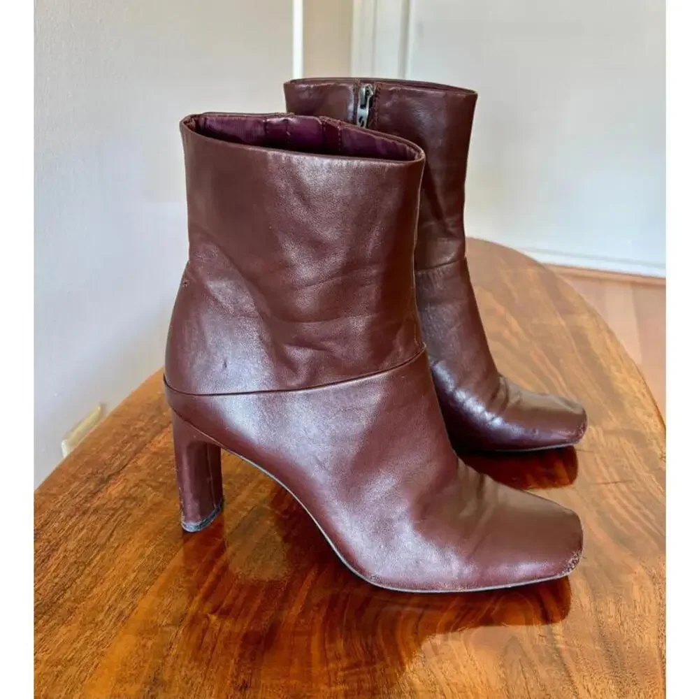 Chic Brown Franco Sarto Leather Ankle Boots with High Heels - Picture 1 of 9